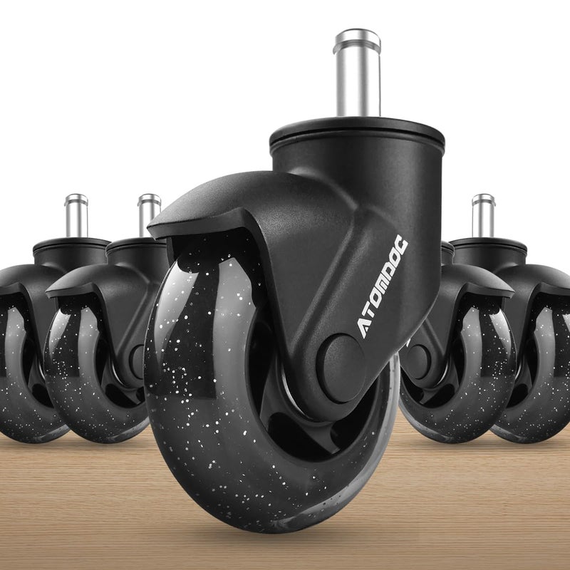 ATOMDOC Office Chair Caster Wheels, 3" Newly Lightweight Caster Wheels & Revolutionary Swivel Vertical Axle, Safe Protection for All Floors Including Hardwood, Set of 5 - Image 1